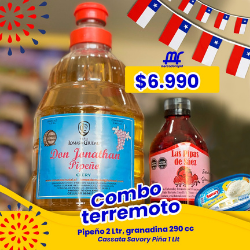 Combo Terremoto, Pipeño 2Ltr + Helado Piña 1Ltr + Granadina 290cc