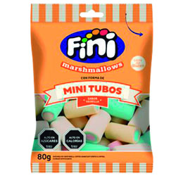 Marshmallow Mini Tubos Sabor Vainilla Fini, 80gr
